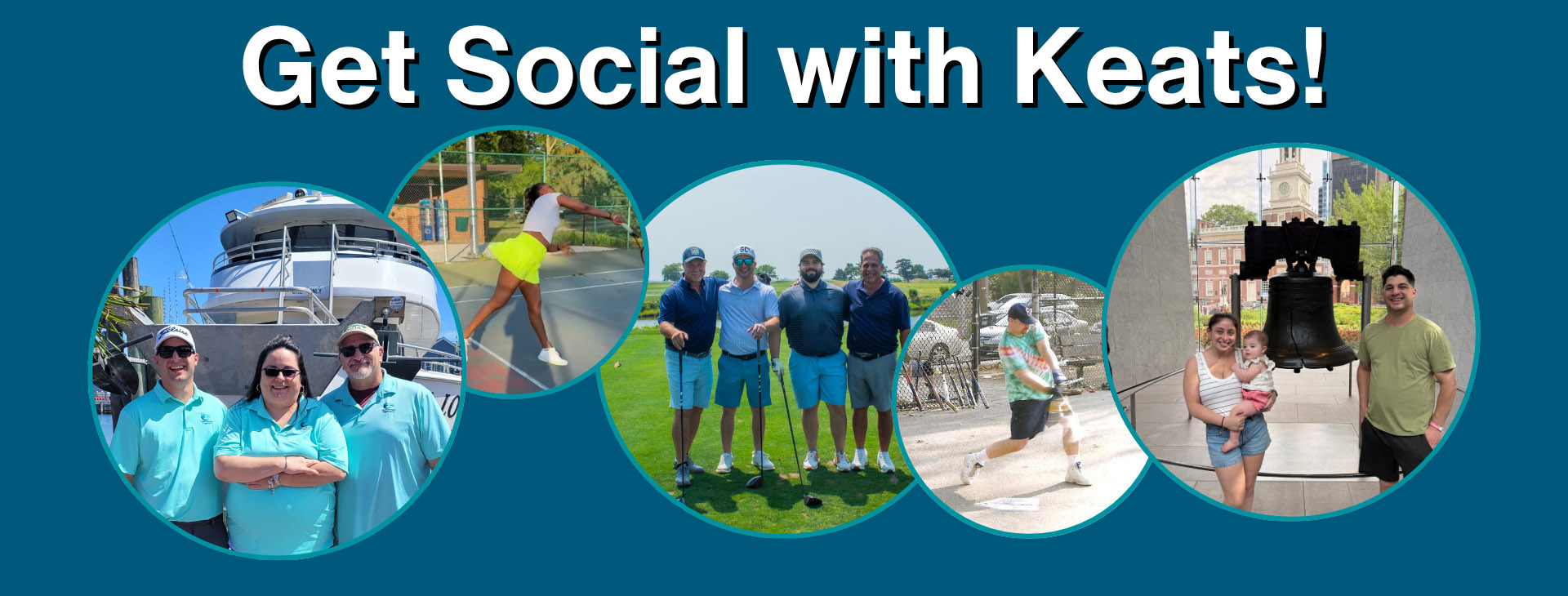 Get Social with Keats banner showcasing employee and client social events
